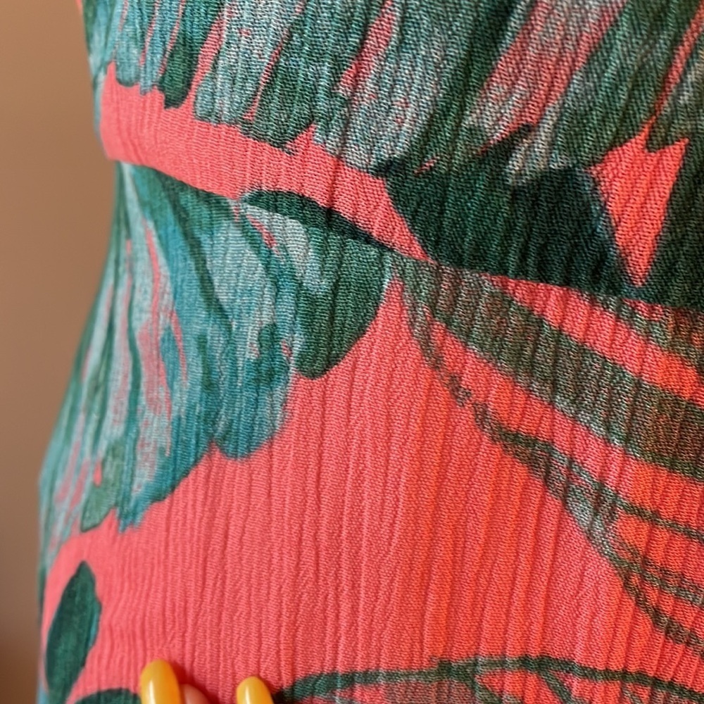 Cynthia Rowley tropical leaf gauze sundress attached wide tie belt relaxed fit 6 - Picture 3 of 13